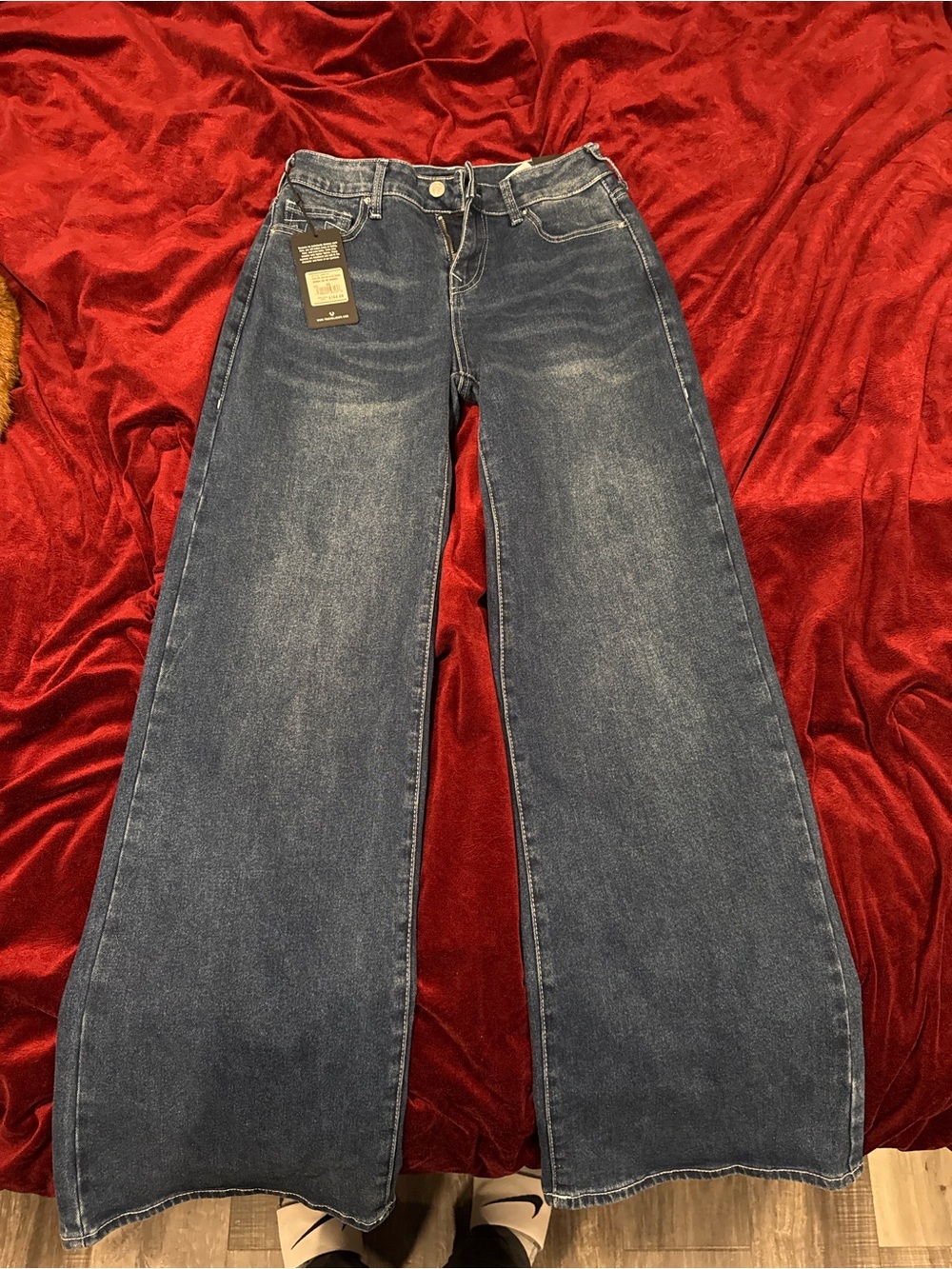True Religion Wide Leg High-Rise Jeans in Dark Blue Wash